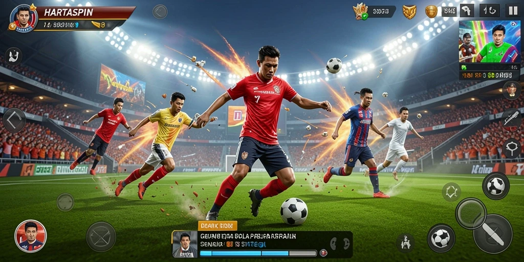 Tampilan aksi seru di HARTASPIN saat pertandingan sepak bola berlangsung.