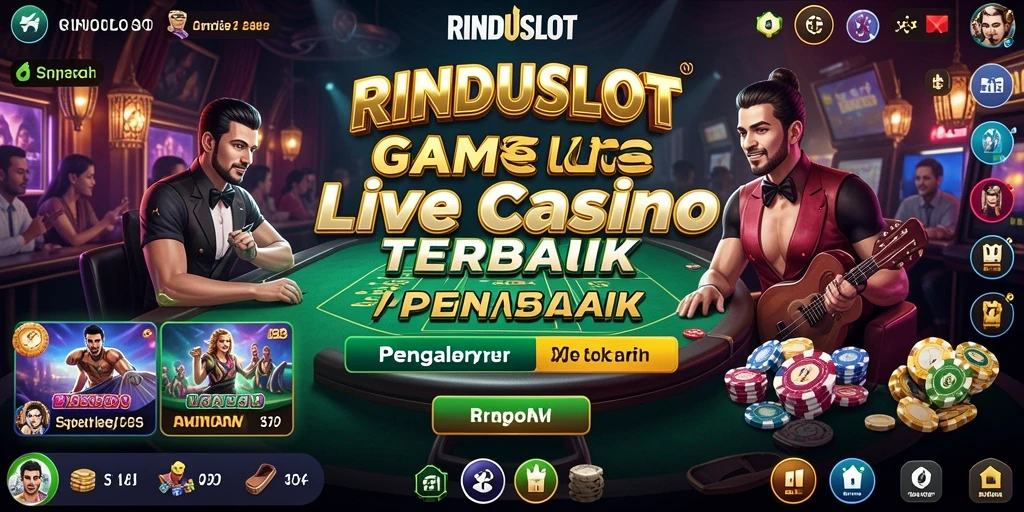 Screenshot gameplay RINDUSLOT menunjukkan dealer profesional dan suasana Live Casino.