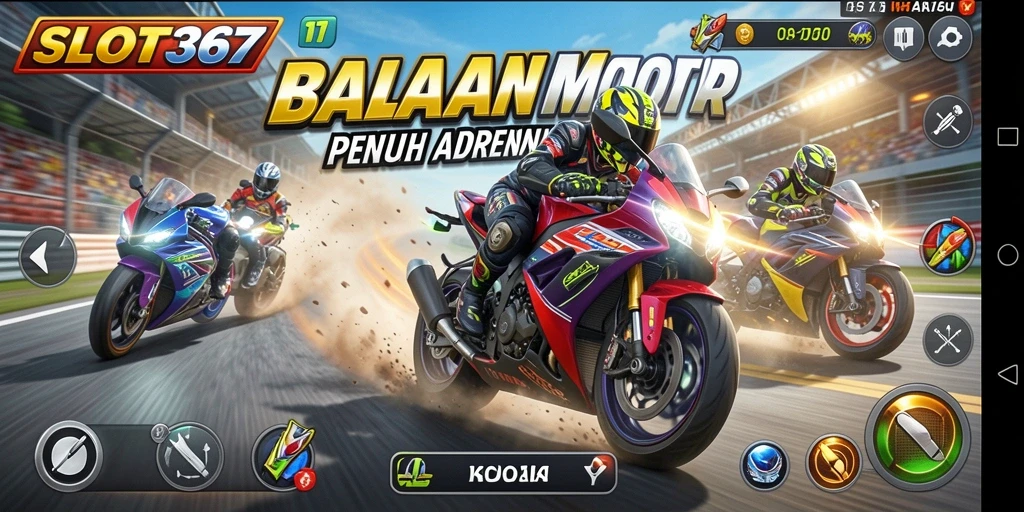 Gameplay mendebarkan balapan motor yang intens.